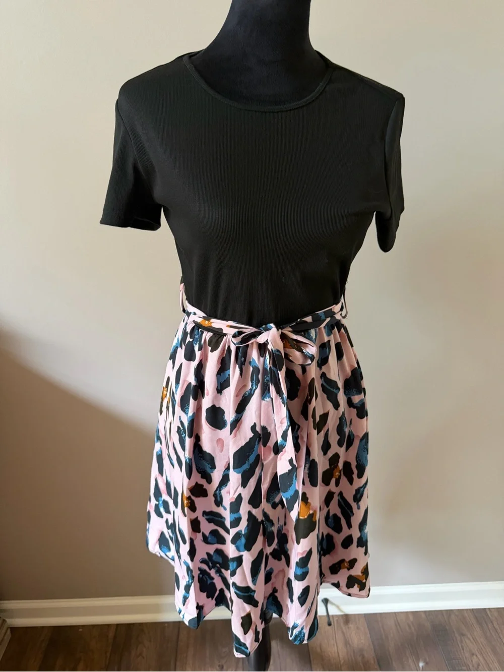SHEIN Pink Animal Print A-Line Tee Dress Large